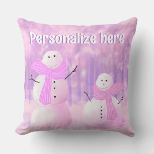 Coussin Pink Purple Snowman personnalisé