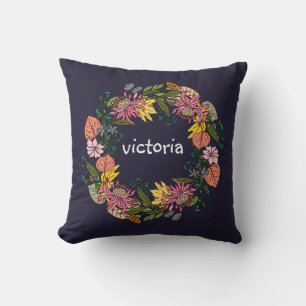 Coussin Pink red and yellow aster flower wreath chalkboard