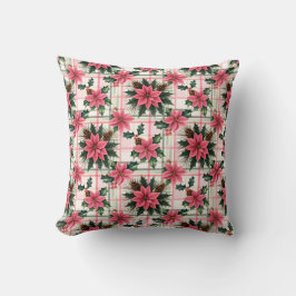 Coussin Pink Retro Noël Floral Plaid Joyeux Noël