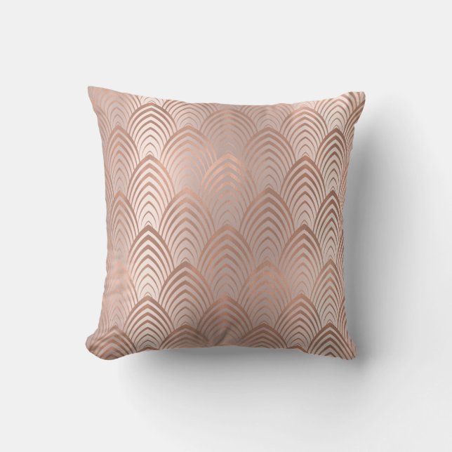 Coussin Pink Rose Cuivre Gris Art Déco Coquillages (Recto)