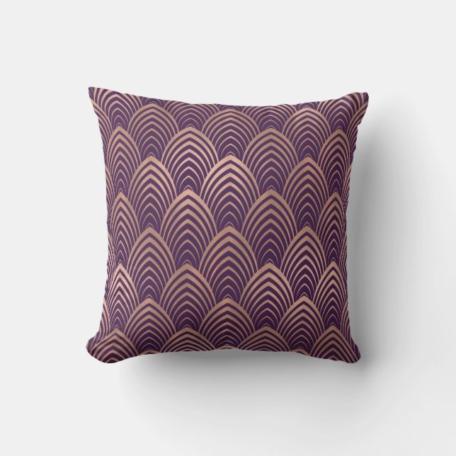 Coussin Pink Rose Cuivre Violet Art Déco Coquillages (Recto)