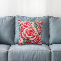 Pink Roses Throw Pillow