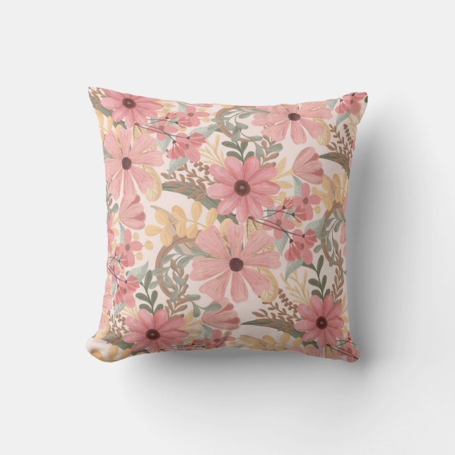 Coussin Pink Sage Vert Floral Feuille Motif d'aquarelle (Recto)