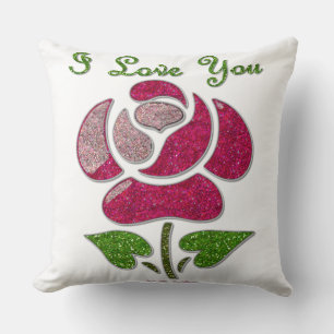 Coussin Pink Stencil Rose I Love You