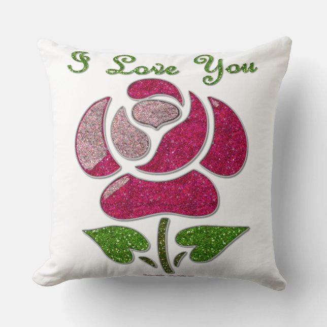 Coussin Pink Stencil Rose I Love You (Recto)