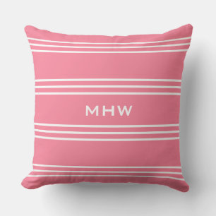 Coussin Pink Stripes personnalisé monogramme lancer oreill