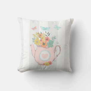 Coussin Pink Teapot with Flowers & Butterflies