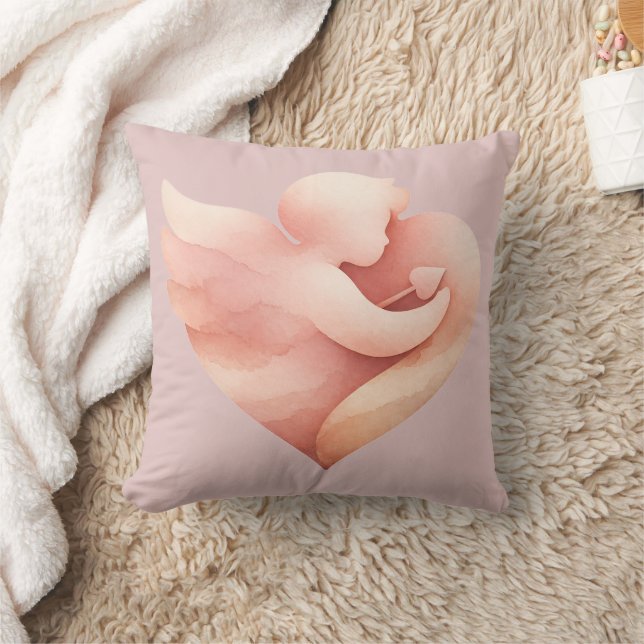 Coussin Pink Watercolor Dove Heart Throw Pillow  (Couverture)