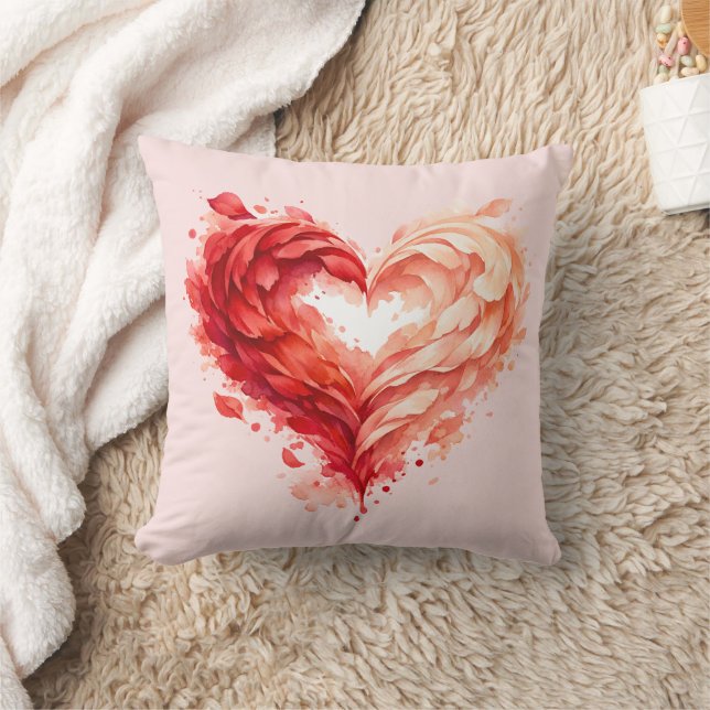 Coussin Pink Watercolor Feather Heart Throw Pillow (Couverture)