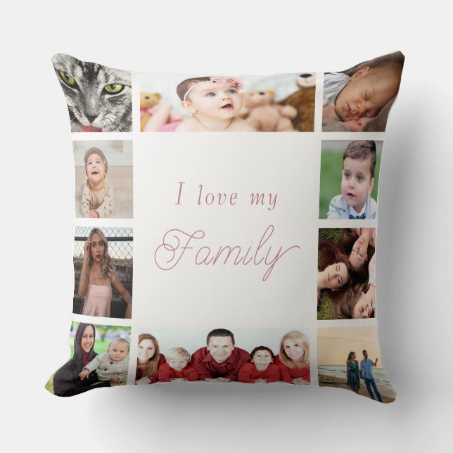 Coussin Pink & White Trendy Love My Family Photo Collage (Recto)