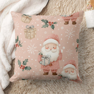 Coussin Pink Winter - Père Noël, Flocons de Neige, Houx