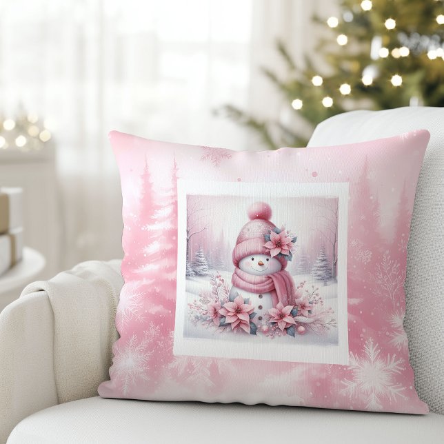 Coussin Pinkmas Cozy Snowman Pillow Winter Forest Decor (Pinkmas Cozy Snowman Pillow Winter Forest Decor)