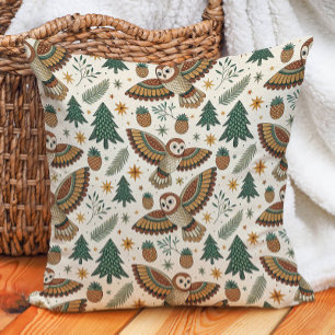 Coussin Pins de chênes hiboux Étoiles Nature Chaude