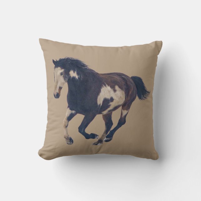 Coussin Pinto American Paint Horse Wild Galloping (Recto)