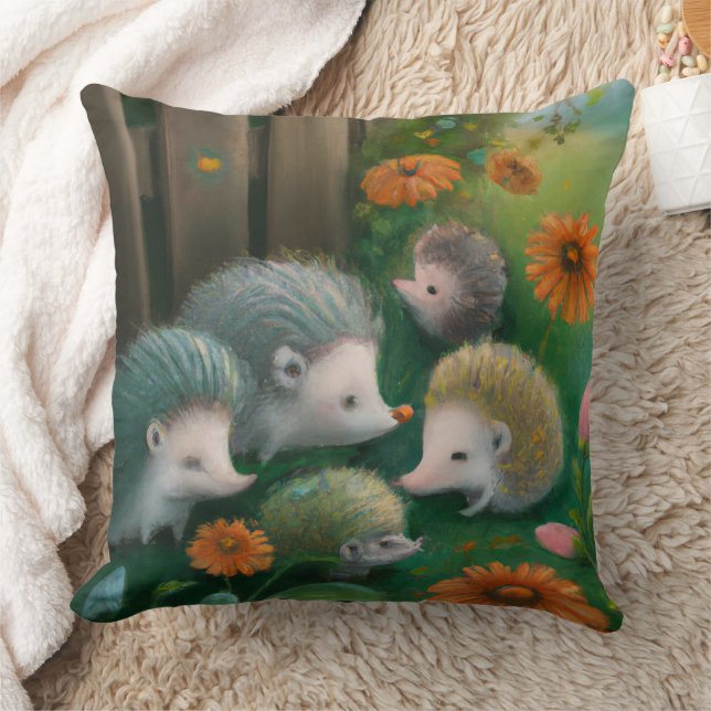 Coussin Pique-nique de famille de hérisson dans le jardin (Couverture)