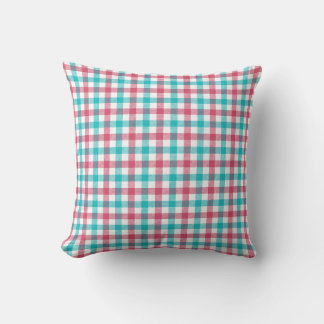 Coussin Pique-Nique Estival Gingham Bleu Vert et Rose