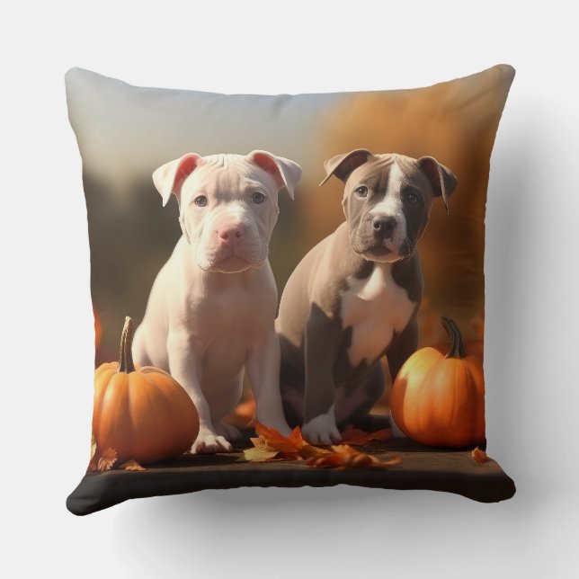 Coussin Pitbull Chiot Automne Citrouille de plaisir (Verso)