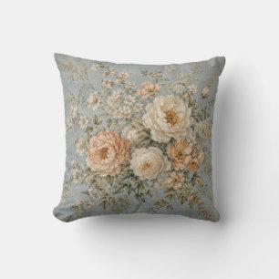 Coussin Pivoine Bleue Poussiéreuse Fleur d'Ivoire Campagne