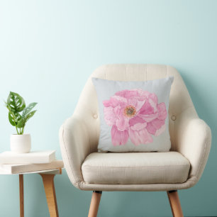 Coussin Pivoine rose à l'aquarelle