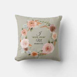 Coussin Pivoine Teint Floral Sauge Feuillage Aquarelle Ver