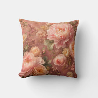 Coussin Pivoines et roses pastel romantiques - Botanique