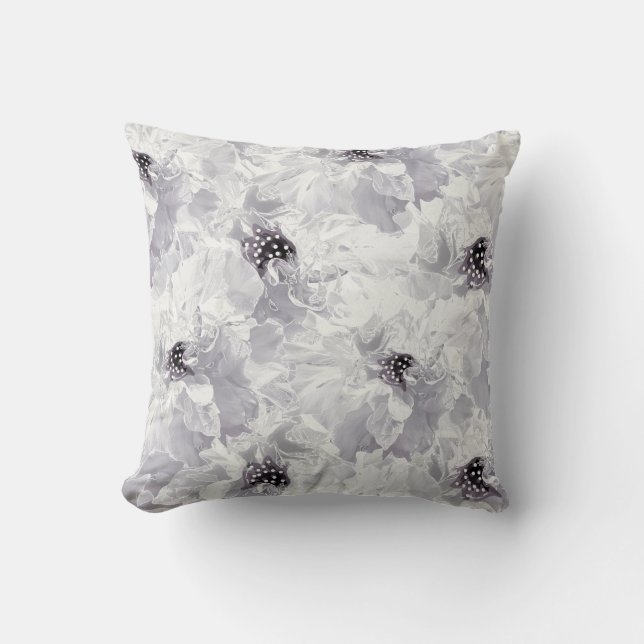 Coussin pivoines, gris et blanc, fleurs florales, blanches (Recto)