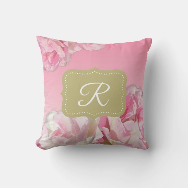 Coussin Pivoines roses d'aquarelle (Recto)