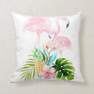 Coussin PixDezines Aquarelle Flamant rose rose, Cadre do-i