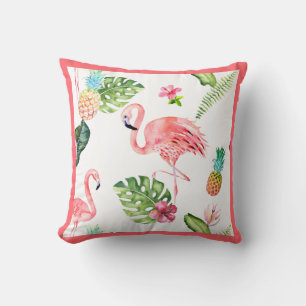 Coussin PixDezines Flamant rose rose, Tropical, Cadre DO-I