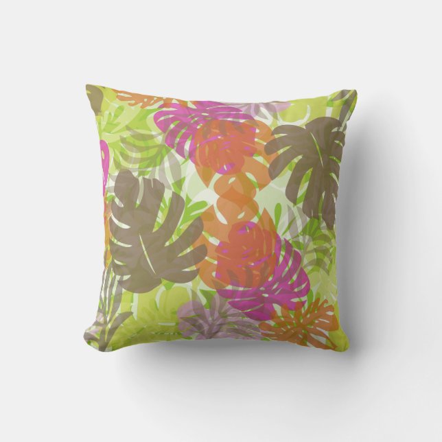 Coussin PixDezines monstera+hibiscus/do-it-yourself arrièr (Recto)