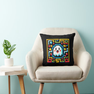 Coussin Pixel Ghost Maze - Jeu Retro Inspiré Arcade