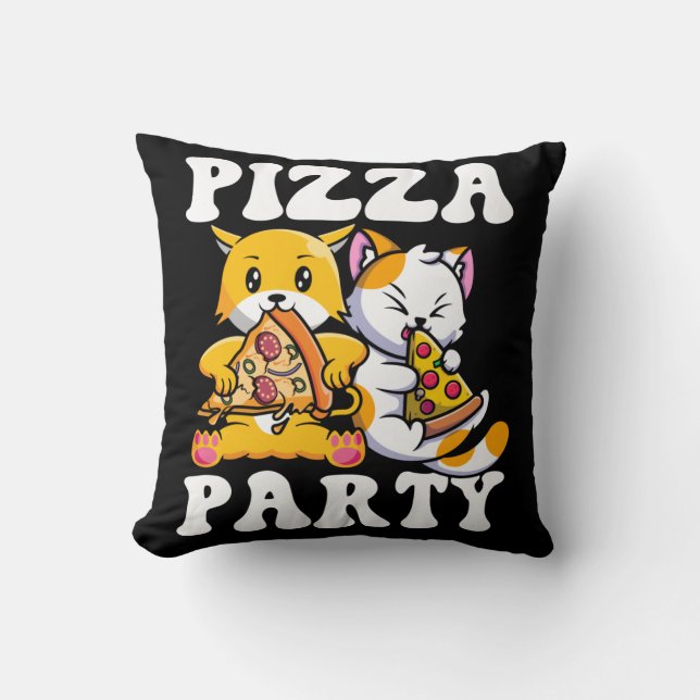 Coussin Pizza Party Funny Cat Lover (Recto)