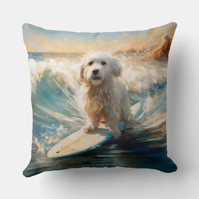 Coussin Plage de Coton De Tulear Peinture de surf (Verso)