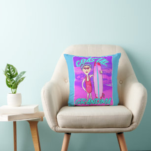 Coussin Plage de Grandma Plage Tendance Cartoon Surfer
