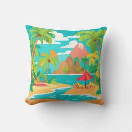 Coussin Plage de l'île tropicale et palmiers Lancer l'orei
