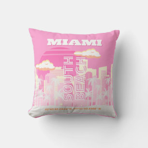 Coussin Plage de Miami, Art de voyage à Miami, Prépa, Rose