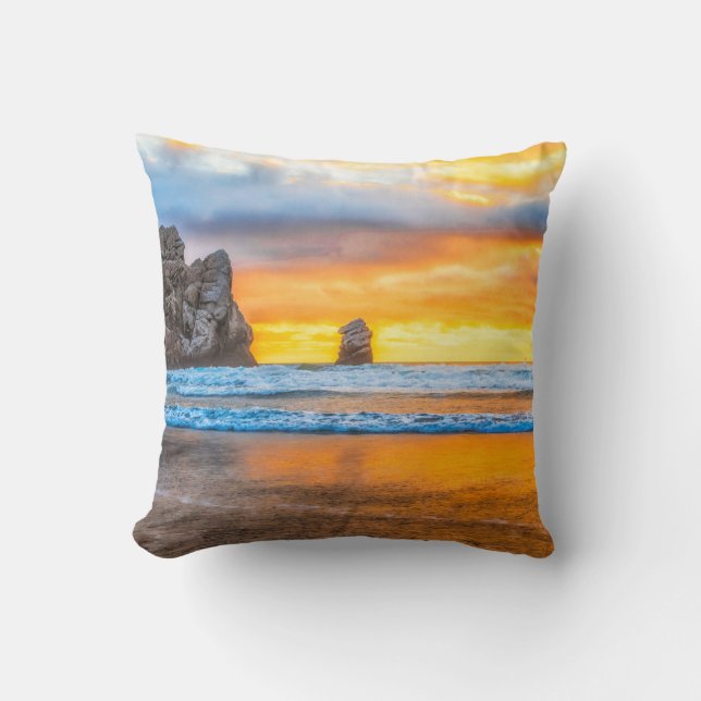 Coussin Plage De Morro Rock Au Coucher Du Soleil Lancer L' (Recto)