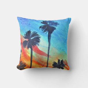 Coussin Plage de Sunset Palm Tree art surf