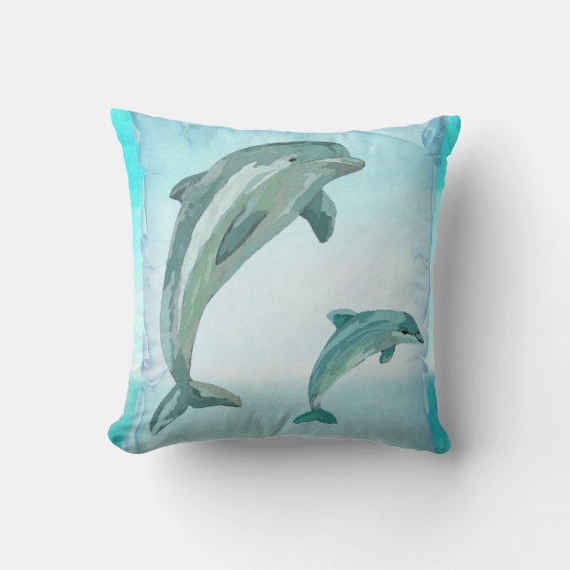 Coussin Plage Dolphins Aquarelle Art (Recto)