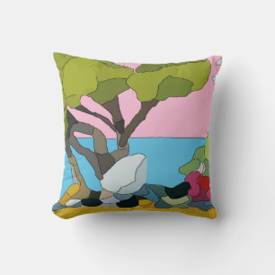 Coussin Plage et arbres Abstraits, vert bleu