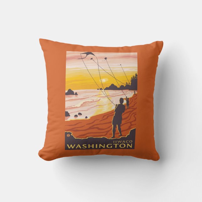 Coussin Plage et cerfs-volants - Ilwaco, Washington (Recto)