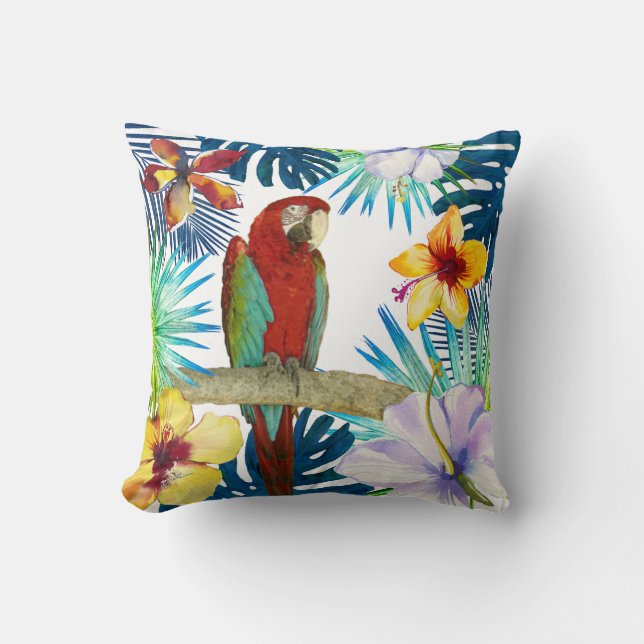 Coussin Plage florale Turquoise de la moelle rouge tropica (Recto)