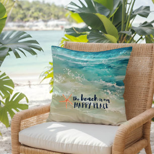 Coussin Plage Joyeux Lieu Aquarelle Océan Vagues Côtier