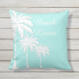 Coussin Plage Lover Palmier bleu blanc