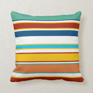 Coussin Plage moderne Red Yellow Blue Turquoise Stripes