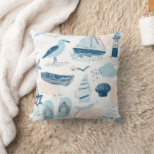 Coussin Plage nautique été bleu rose côtier (2)