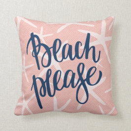 Coussin Plage Please Coral Pink and Navy Starfish