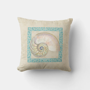 Coussin Plage principale grecque de damassé d'aquarelle d