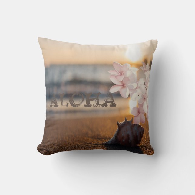 Coussin Plage Sunset Seashell, Plumeria, Aloha (Recto)