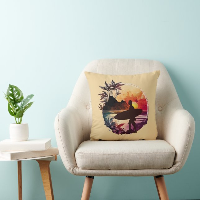 Coussin Plage Sunset Surfer Rétro (Chaise)